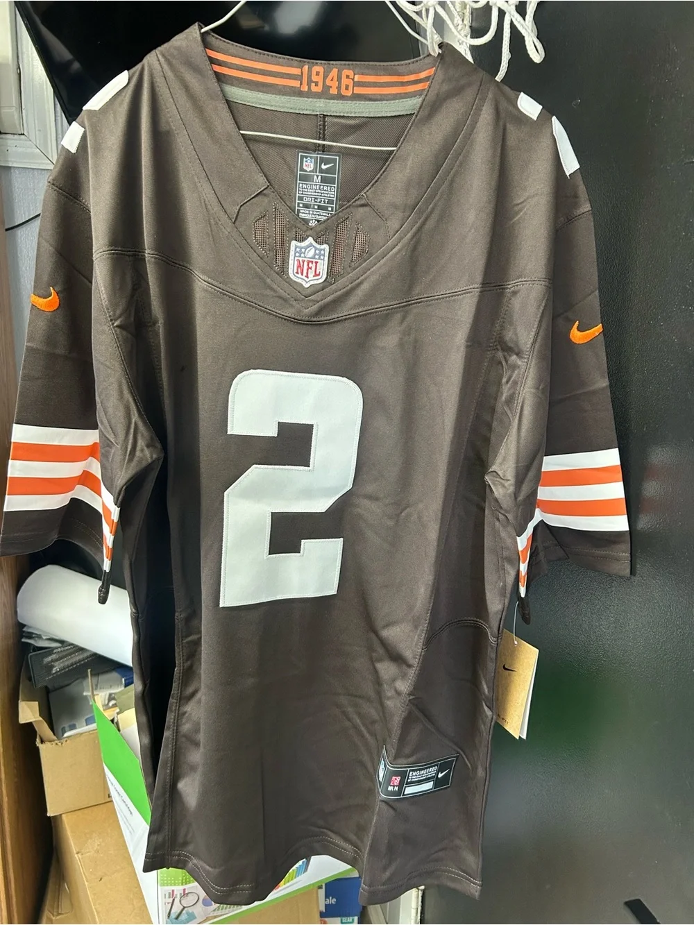 Nike Brown Cleveland Browns #2 Football Jersey with White & Orange Accents